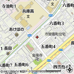兵庫県神戸市長田区六番町4丁目周辺の地図