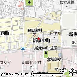 大阪府東大阪市新家中町2-14周辺の地図