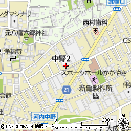 大阪府東大阪市中野2丁目周辺の地図