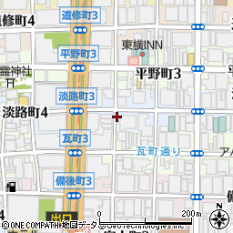 大阪府大阪市中央区淡路町3丁目周辺の地図