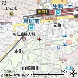 生駒本町郵便局周辺の地図