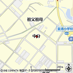 愛知県田原市浦町中分周辺の地図