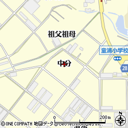 愛知県田原市浦町（中分）周辺の地図