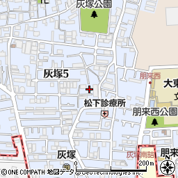 大阪府大東市灰塚5丁目15周辺の地図