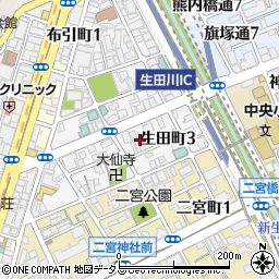 兵庫県神戸市中央区生田町3丁目周辺の地図