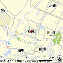 愛知県田原市浦町山家周辺の地図