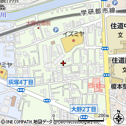 大阪府大東市大野周辺の地図
