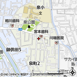 大阪府大東市泉町周辺の地図
