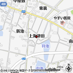 愛知県豊橋市植田町（上海津田）周辺の地図
