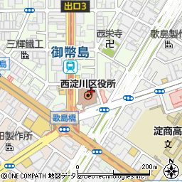 西淀川区役所来庁者用駐車場周辺の地図