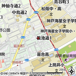 兵庫県神戸市中央区籠池通1丁目周辺の地図