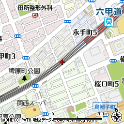 タイムズＪＲ六甲道駅西駐車場周辺の地図