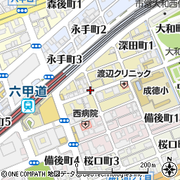 兵庫県神戸市灘区深田町周辺の地図