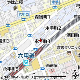 兵庫県神戸市灘区永手町周辺の地図