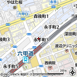 兵庫県神戸市灘区永手町周辺の地図