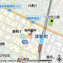 ローソン津新町一丁目店周辺の地図
