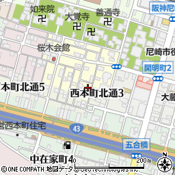 兵庫県尼崎市東桜木町128周辺の地図