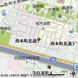 兵庫県尼崎市東桜木町58周辺の地図