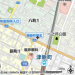 津新町郵便局周辺の地図