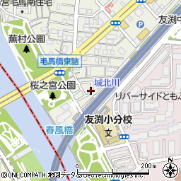 大阪府大阪市都島区毛馬町1丁目2周辺の地図