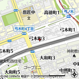 兵庫県神戸市灘区弓木町周辺の地図