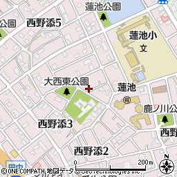 兵庫県加古郡播磨町西野添周辺の地図