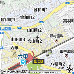 阪急六甲駅チカ駐車場【21：00〜23：59】周辺の地図