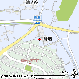 京都府木津川市梅谷（身増）周辺の地図