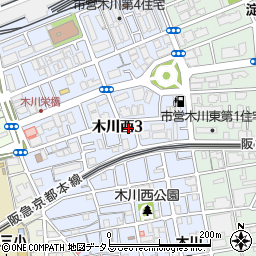 大阪市営木川西第１住宅周辺の地図