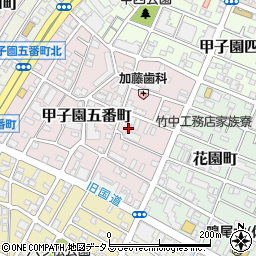 兵庫県西宮市甲子園五番町周辺の地図