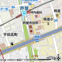 芦屋市役所　企画部市長室周辺の地図