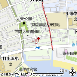 芦屋市営大東町住宅１６－１号棟周辺の地図