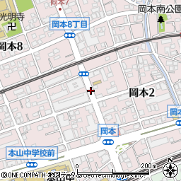 岡本水道路周辺の地図