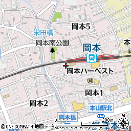 岡本好文園ホール周辺の地図