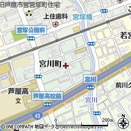 兵庫県芦屋市宮川町周辺の地図
