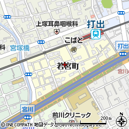 兵庫県芦屋市若宮町周辺の地図