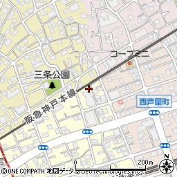 兵庫県芦屋市三条南町9-13周辺の地図