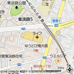 ライフ東淡路店周辺の地図