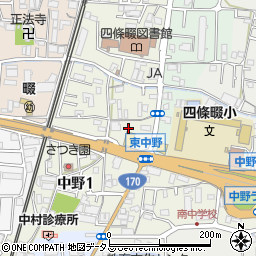 大阪府四條畷市中野周辺の地図