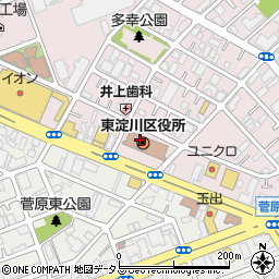 東淀川区役所保健福祉課　生活環境周辺の地図