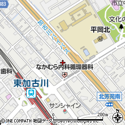 兵庫県加古川市平岡町新在家1384-2周辺の地図