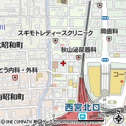 炭火焼肉 神戸牛 にくなべ屋 神戸びいどろ 西宮北口店周辺の地図