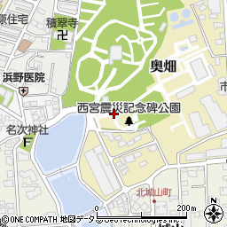 西宮震災記念碑公園トイレ周辺の地図