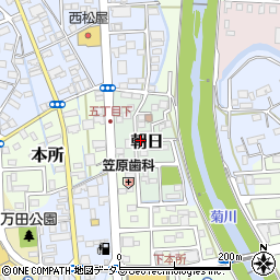 静岡県菊川市朝日周辺の地図