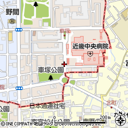 近畿中央病院前周辺の地図