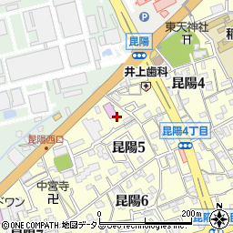 兵庫県伊丹市昆陽大池周辺の地図