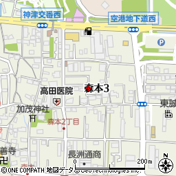 兵庫県伊丹市森本3丁目74周辺の地図