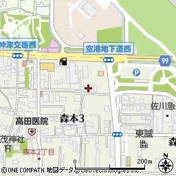 兵庫県伊丹市森本3丁目23周辺の地図