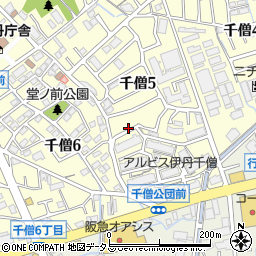 兵庫県伊丹市千僧周辺の地図