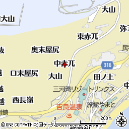 愛知県西尾市吉良町宮崎中赤兀周辺の地図